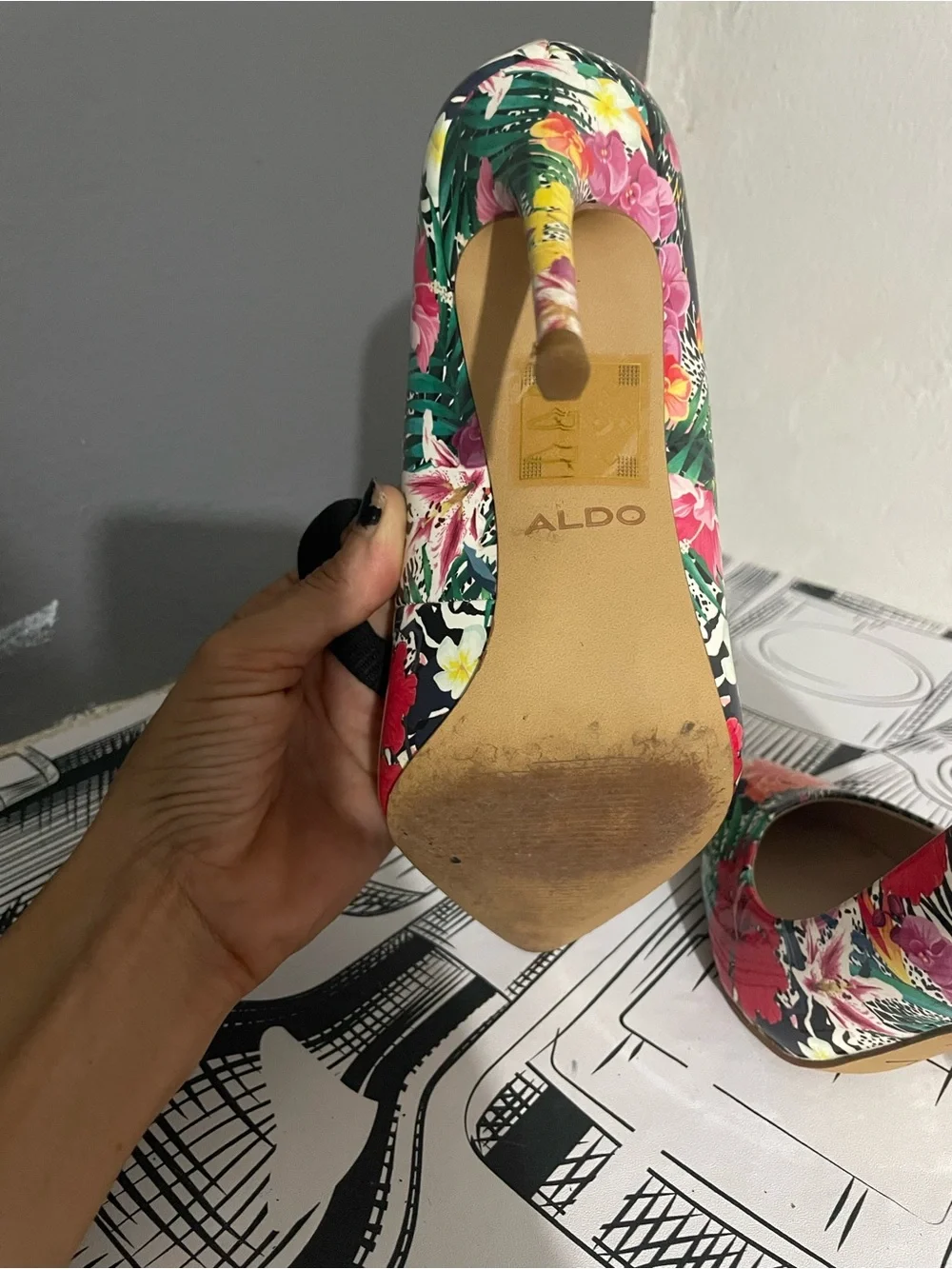 ALDO Floral Pointed-Toe Stiletto Heels in Black, Green, Orange, Pink
